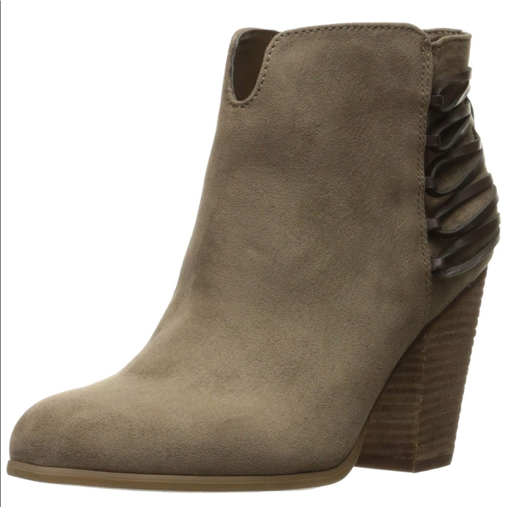 Taupe Woven Lace Back Chic Ankle Booties - Picture 3 of 6